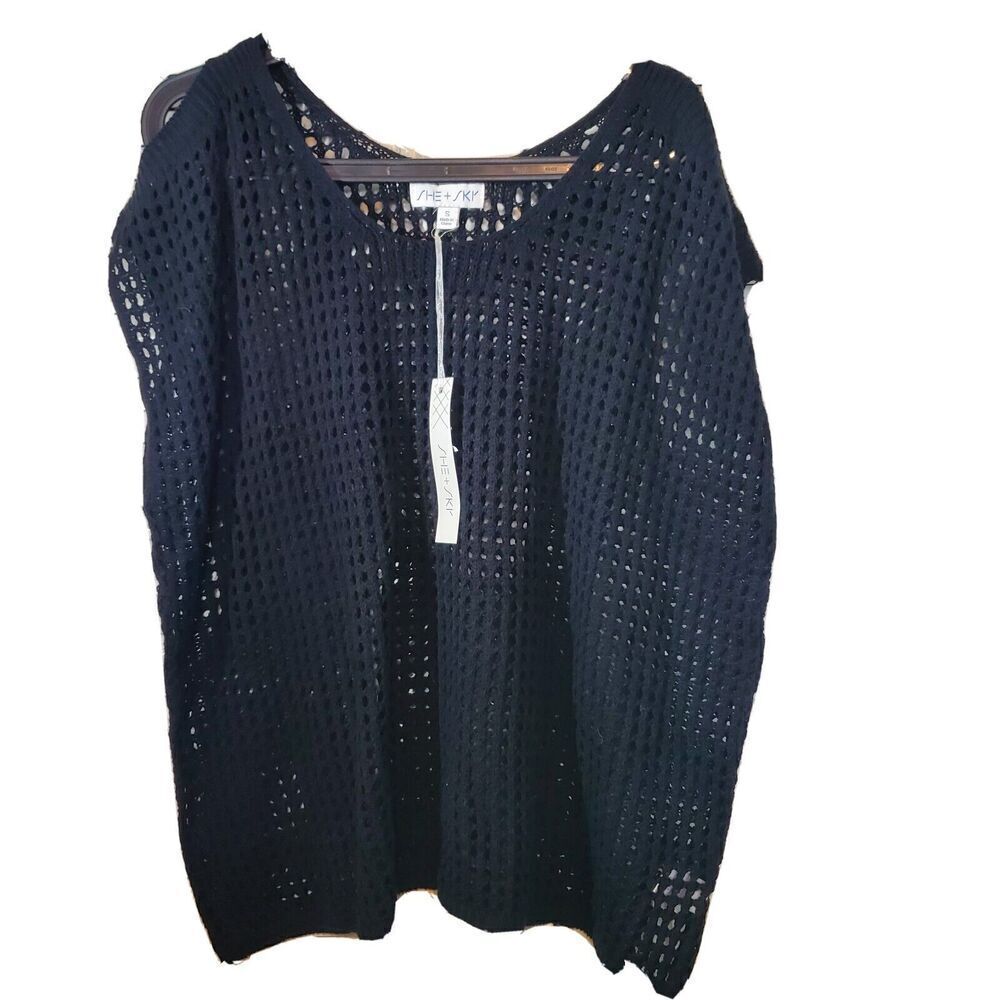 She+Sky Top Womens Black Small Pull over Knitted Sleeveless Cold Shoulder New